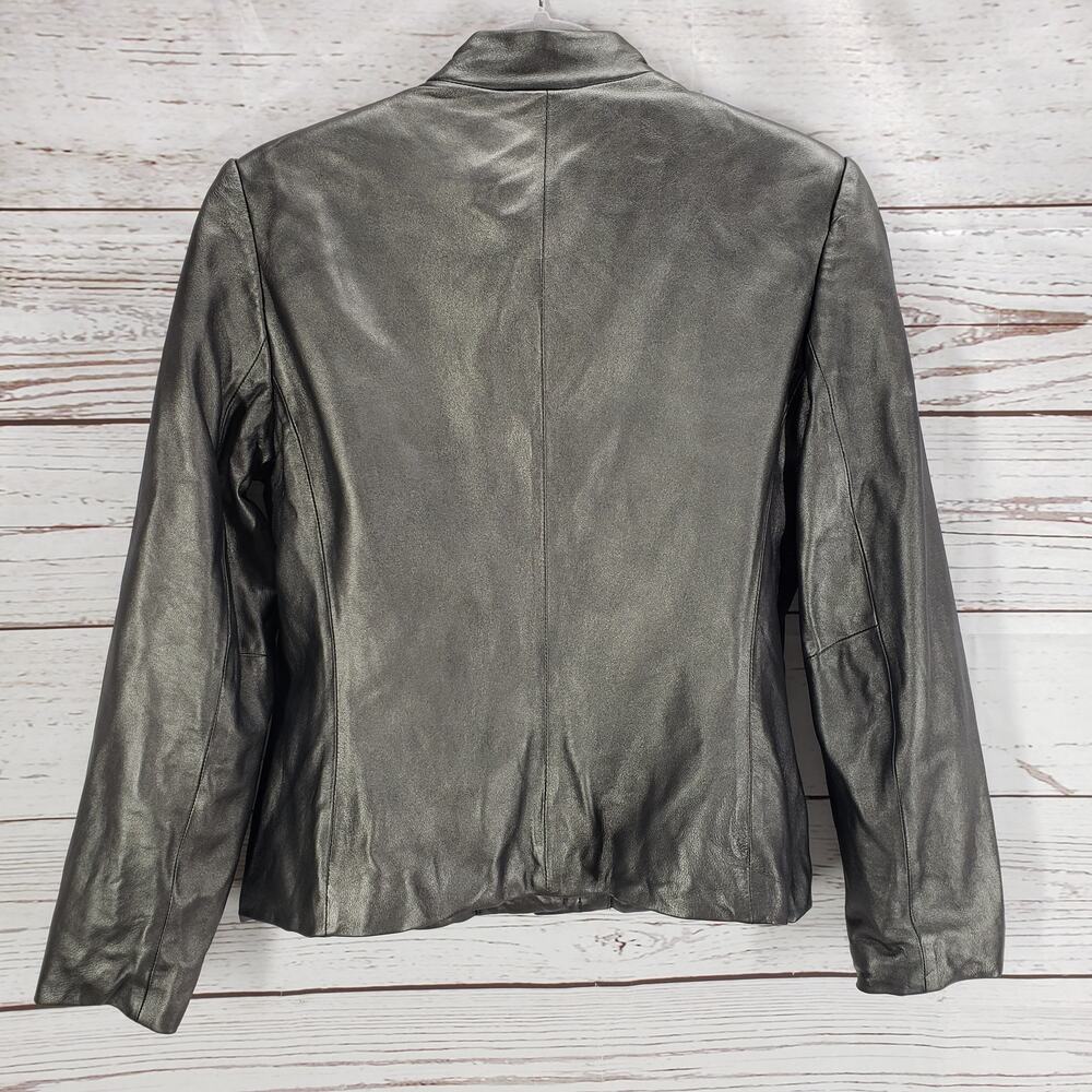Jones New York Women's Gray Soft Leather Button Front Jacket Size 8 - Picture 12 of 15